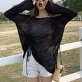 thumbnail image 6 of Ltctricy Sun Shirts for Women Long Sleeve Crew Neck Tie Side Ruched Asymmetrical Hem Blouses Summer Beach Cover Up Tops, 6 of 7