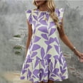 thumbnail image 5 of Sakmal Womens Summer Dresses Ruffle Floral Purple Comfort Fit Sleeveless Mid-Length A-Line Dress, 5 of 9