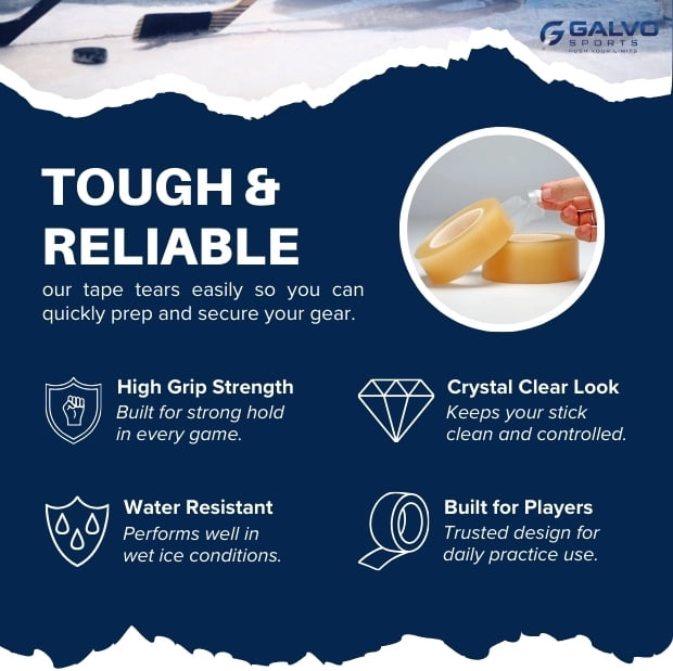GALVO Sports Clear Hockey Tape, 10 Pack, 25mm x 25m, Strong Adhesive Shin Pad & Stick Tape