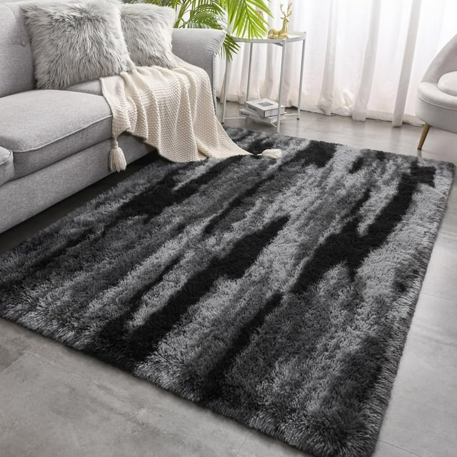 Alfombra de Área Merelax 122x183cm Negra Suave y Esponjosa Tipo Shaggy