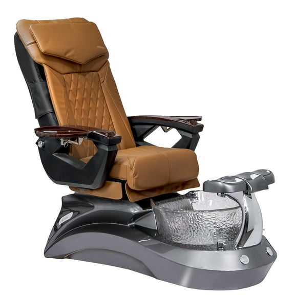 Shiatsulogic Pedicure Chair 18 LX with Discharge Pump, Pipe-Less Magnetic Jet Pedicure Spa, Metallic Grey LotusII Tub, Cappuccino Coverset