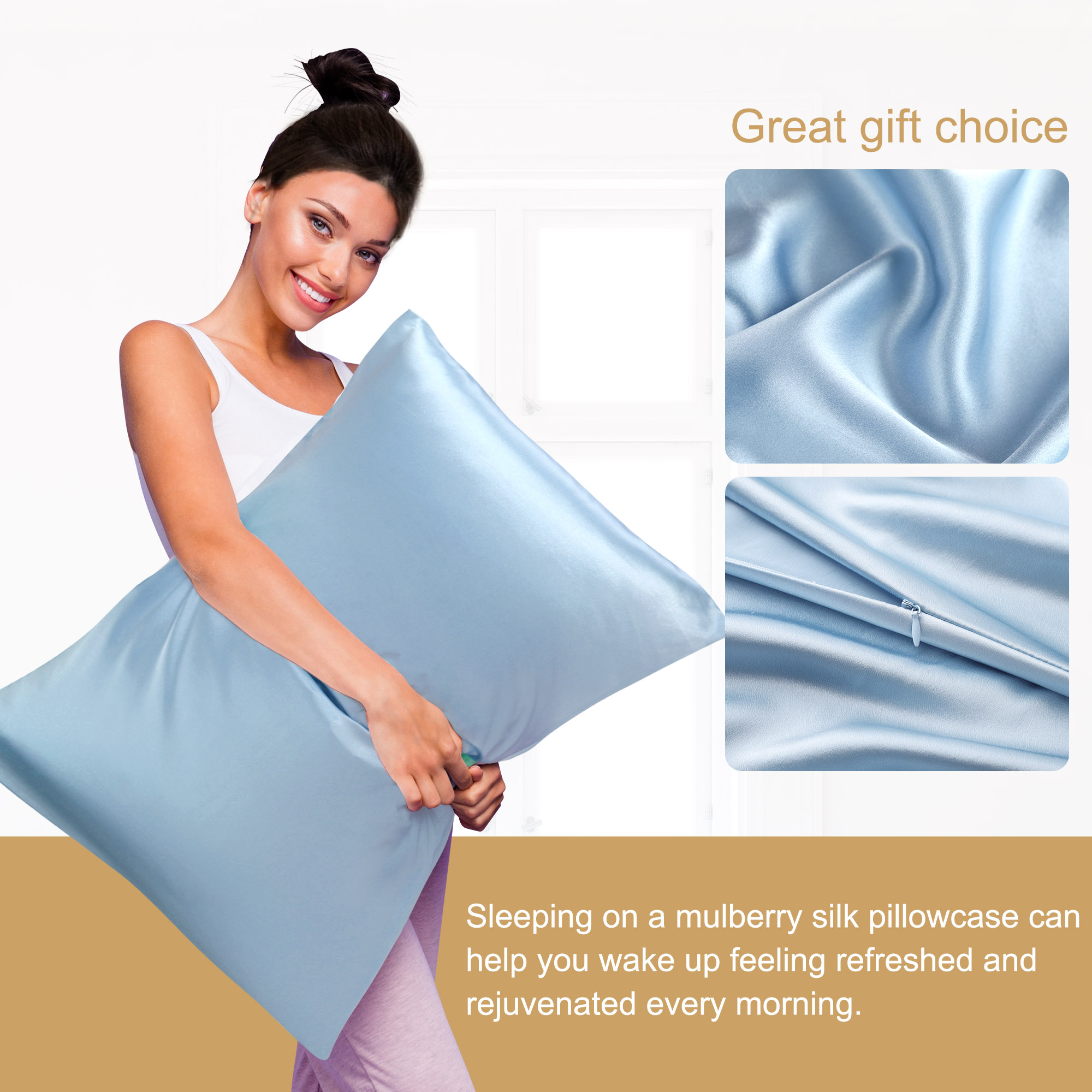 PiccoCasa 100% Mulberry Silk Pillowcase 2 Piece King Size Pillowcases, Blue - image 4 of 5