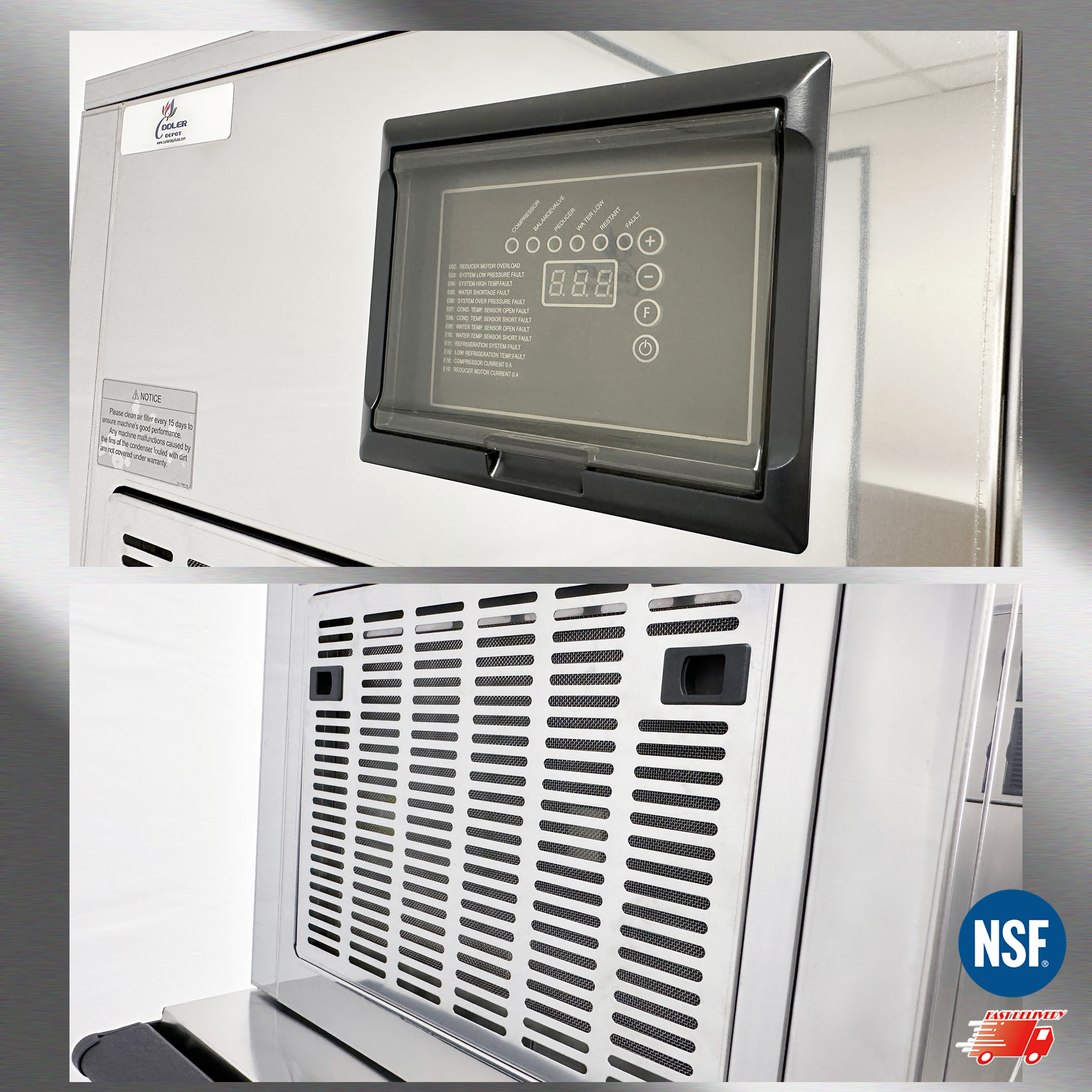Cooler Depot NSF 550 lb Commercial Nugget Ice Maker with 275 lb Storage Bin, Model SK-559N