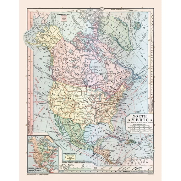 Historic Map - United States Mexico Canada - Monteith 1882 - Vintage Wall Art