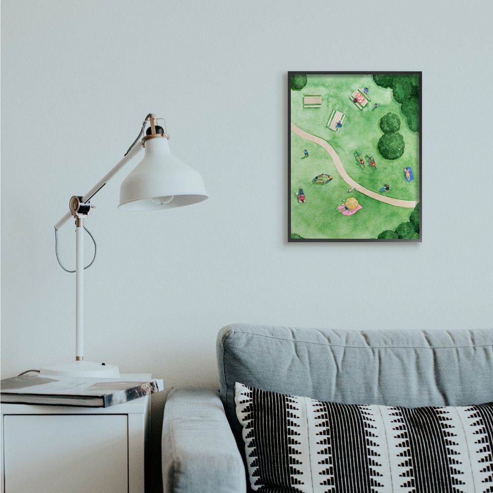 Stupell Industries Aerial Park Fun Watercolor Summer Friends Painting Framed Wall Art Design by Grace Pop, 16" x 20", Black Framed