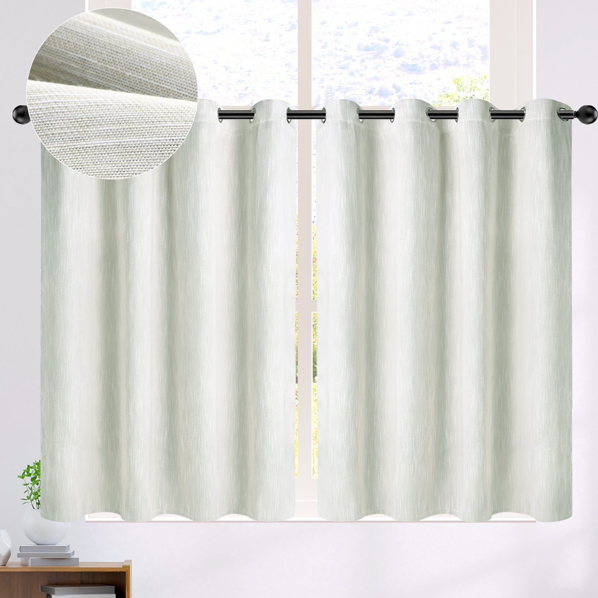 Unique Bargains 2 Panels Kitchen Linen Look Blackout Curtains Beige 52"W x 36"L
