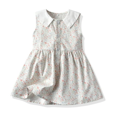 

2023 Summer Savings Girls Dress PEZHADA Toddler Infant Baby Girls Sleeveless Vest Floral Printed Princess Dress Clothes White 130