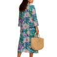 thumbnail image 2 of DISNIMO Women's Floral Print Maxi Dress 3/4 Sleeve Dresses for Women Casual V-Neck Midi Dress Fashion Plus Size Shift Dress, L, 2 of 6