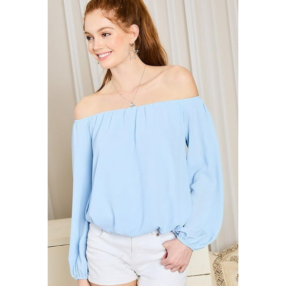 Off Shoulder Long Bubble Sleeve Solid Top