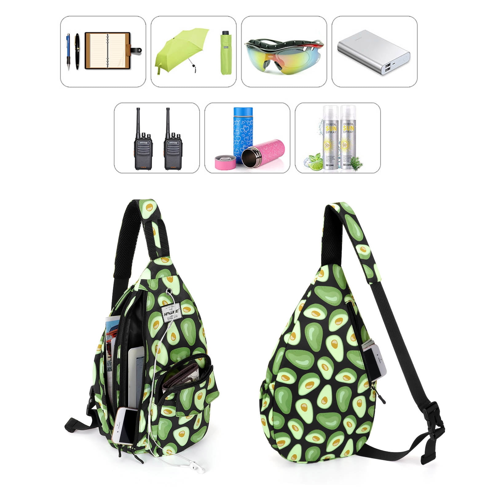 HAWEE Crossbody Sling Bag for Women One Shoulder Backpack for Hiking, Avocado