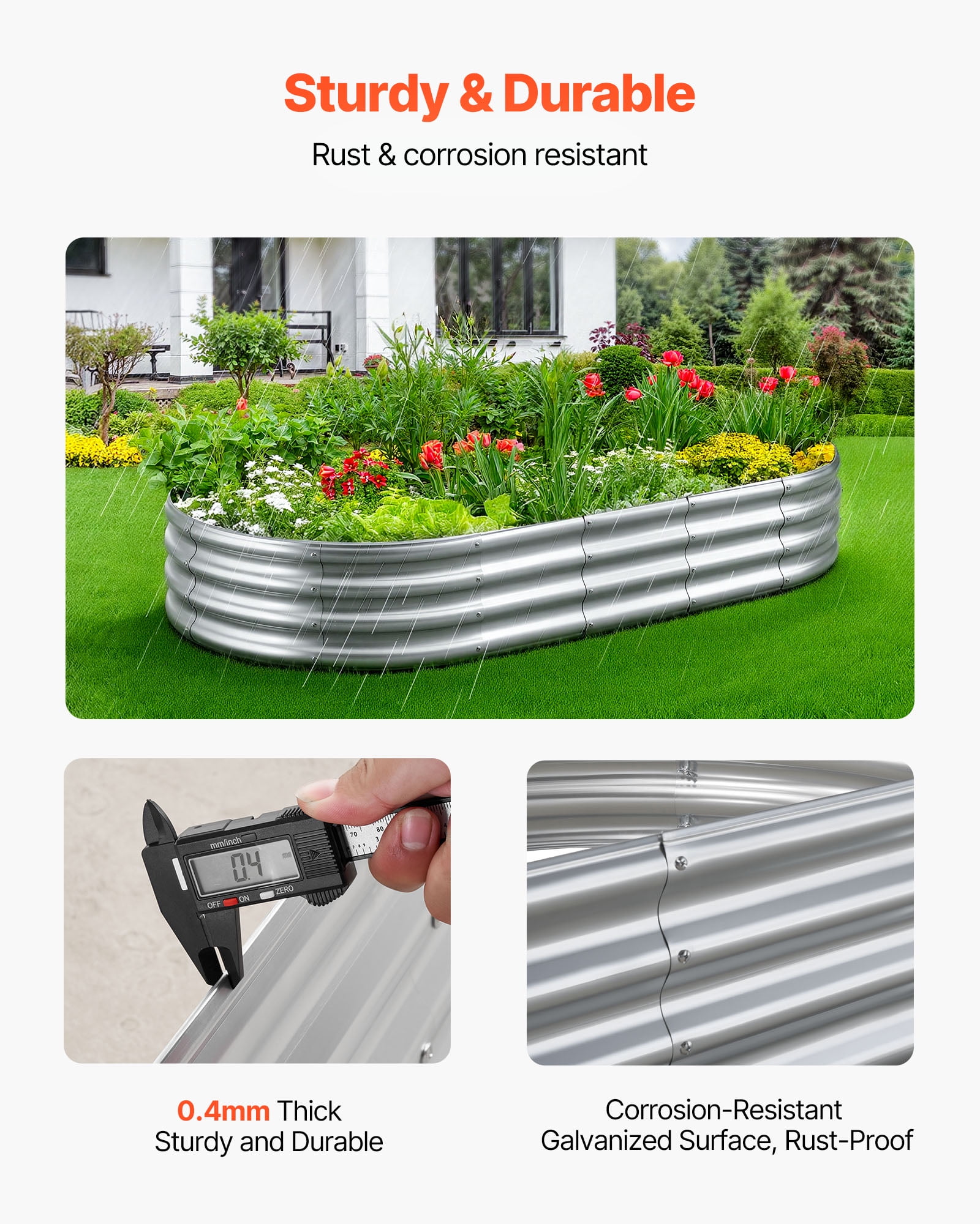 VEVOR Metal Raised Garden Bed, 6 x 3 x 1 ft Outdoor Galvanized Planter Garden Box, Open Bottom Design, Large Planter Raised Bed for Growing Vegetables, Flowers, Herbs, Succulents, Galvanized Color