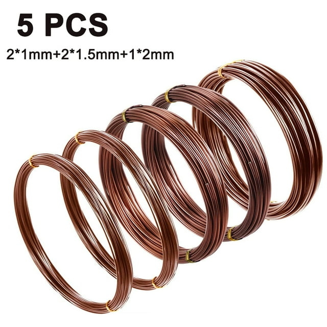 Paquete de 5 alambres para entrenamiento de árboles bonsái, alambres de aluminio anodizado para manualidades, bridas para manualidades, tamaño 1,0mm/1,5mm/2,0mm