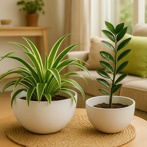 Florinia 2-Piece White Plastic Bowl Planter Set – Decorative Round Indoor Plant Pots (9.4" & 11.1") – Minimalist Smooth Design, No Drainage Holes (without plants)