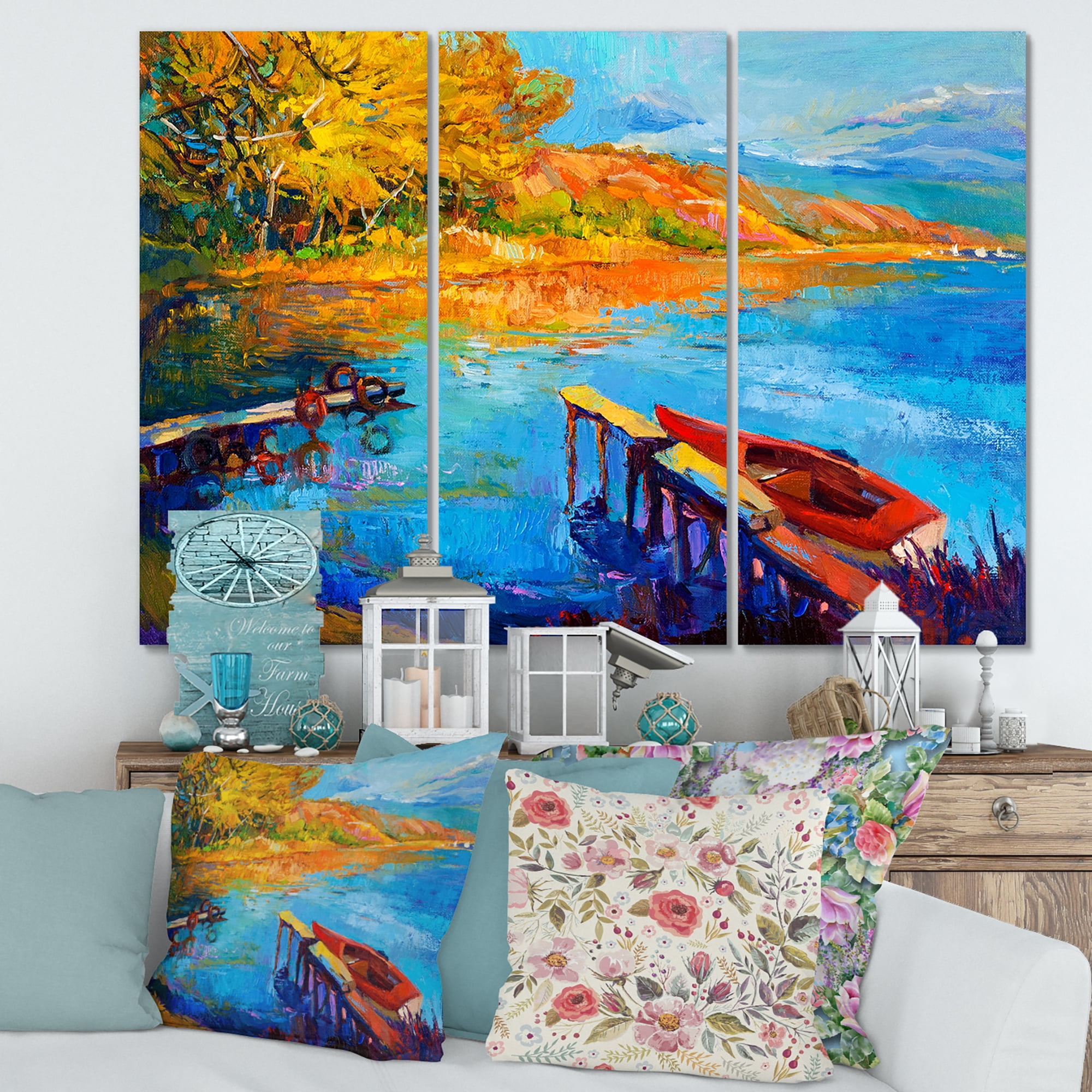 Designart ' The Lake At Sunset Evening Glow II ' Lake House Canvas Wall Art Print