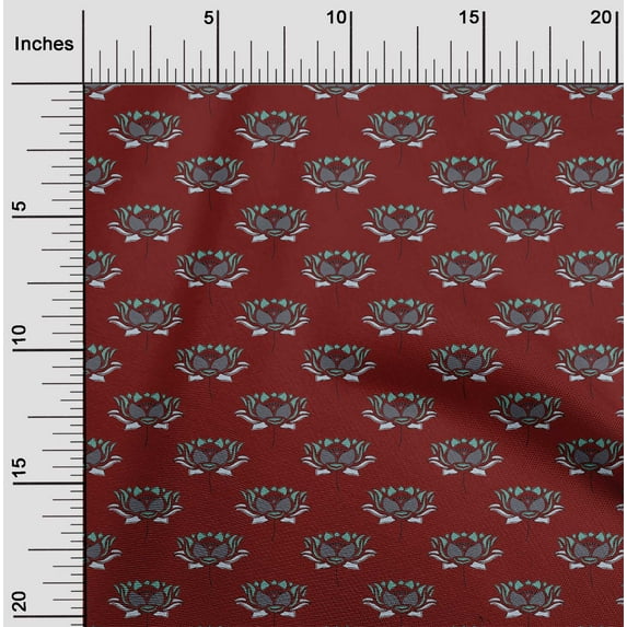 oneOone Cotton Cambric Fabric Lotus Block Printed Craft Fabric BTY 56 Inch Wide