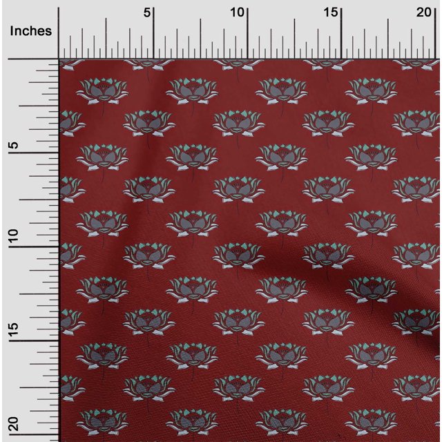 oneOone Silk Tabby Fabric Lotus Block Print Sewing Fabric BTY 42 Inch Wide