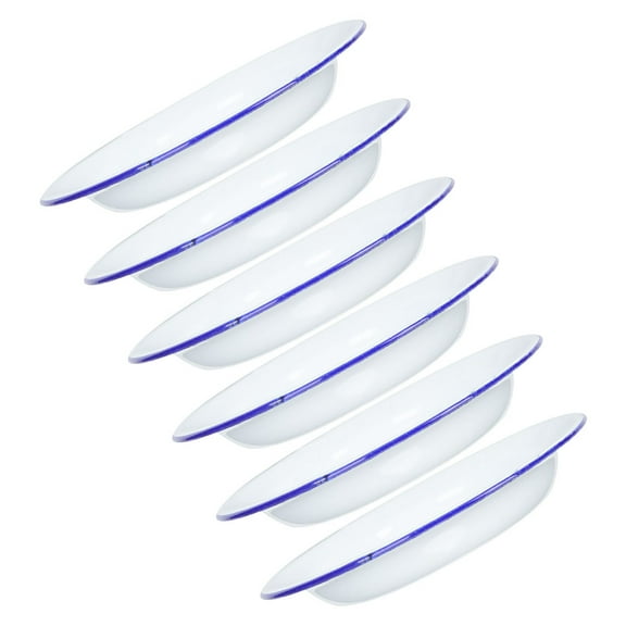 6 Pcs White Enamel Picnic Plates Set 14x14x2.5 cm Outdoor Camping Dinnerware