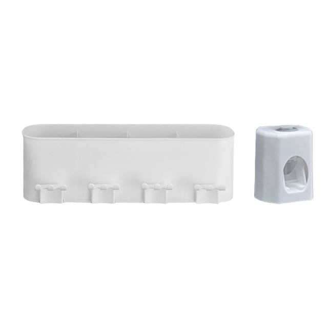 Plastic Toothbrush & Toothpaste Organizer All-in-One Bathroom Organizer No-Drill Toothbrush Holder with Toothpaste Dispenser