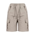 thumbnail image 6 of Women's Cargo Shorts Cotton Linen Slit Pocket Loose Fashion Casual Linen Shorts for Women Khaki L, 6 of 6