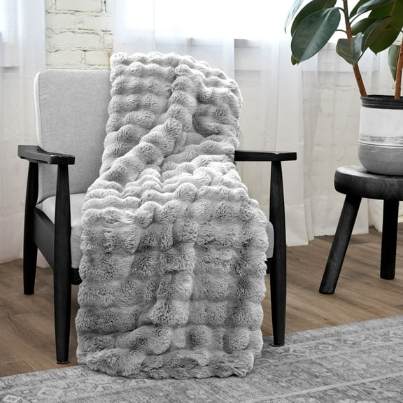 Serenade Textured Faux Fur Throw Blanket Lunar Rock 50X70 Inches