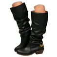 thumbnail image 3 of UngA Woman's Boots Fold Over Chunky High Heel Boots With Side Zipper PU Leather Womens Shark Boot Calf High Square Toe Slouchy Boots Women Mid Calf Black,Size 6.5, 3 of 7