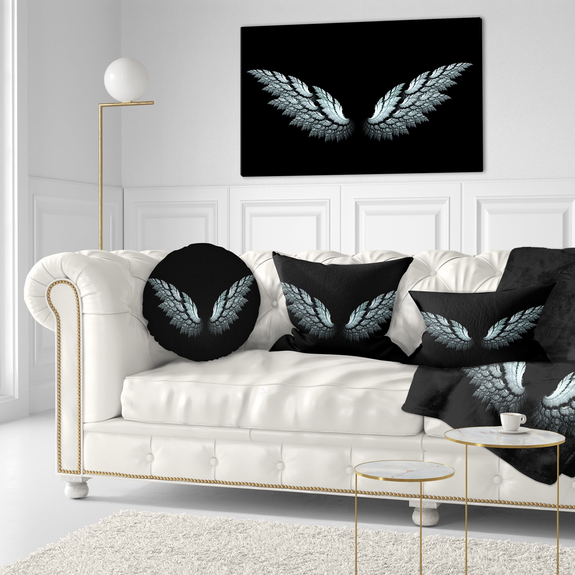 Designart 12" x 20" Black Polyester Throw Pillow