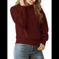 thumbnail image 3 of Suéter A Rayas para Mujer, Jersey de Larga con Cuello Redondo para Otoño, Tops de Punto, Ropa Informal de Gran Tamaño Y2K. Vino Tinto Sólido S, 3 of 9