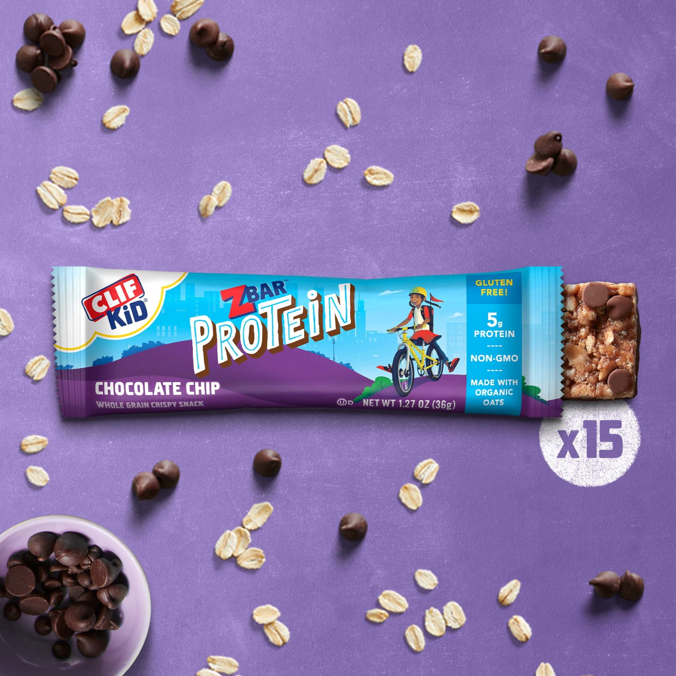 Zbar Protein Chocolate Chip Flavor Snack Bars, Gluten Free Protein Bars, Snacks for Kids, 15 count