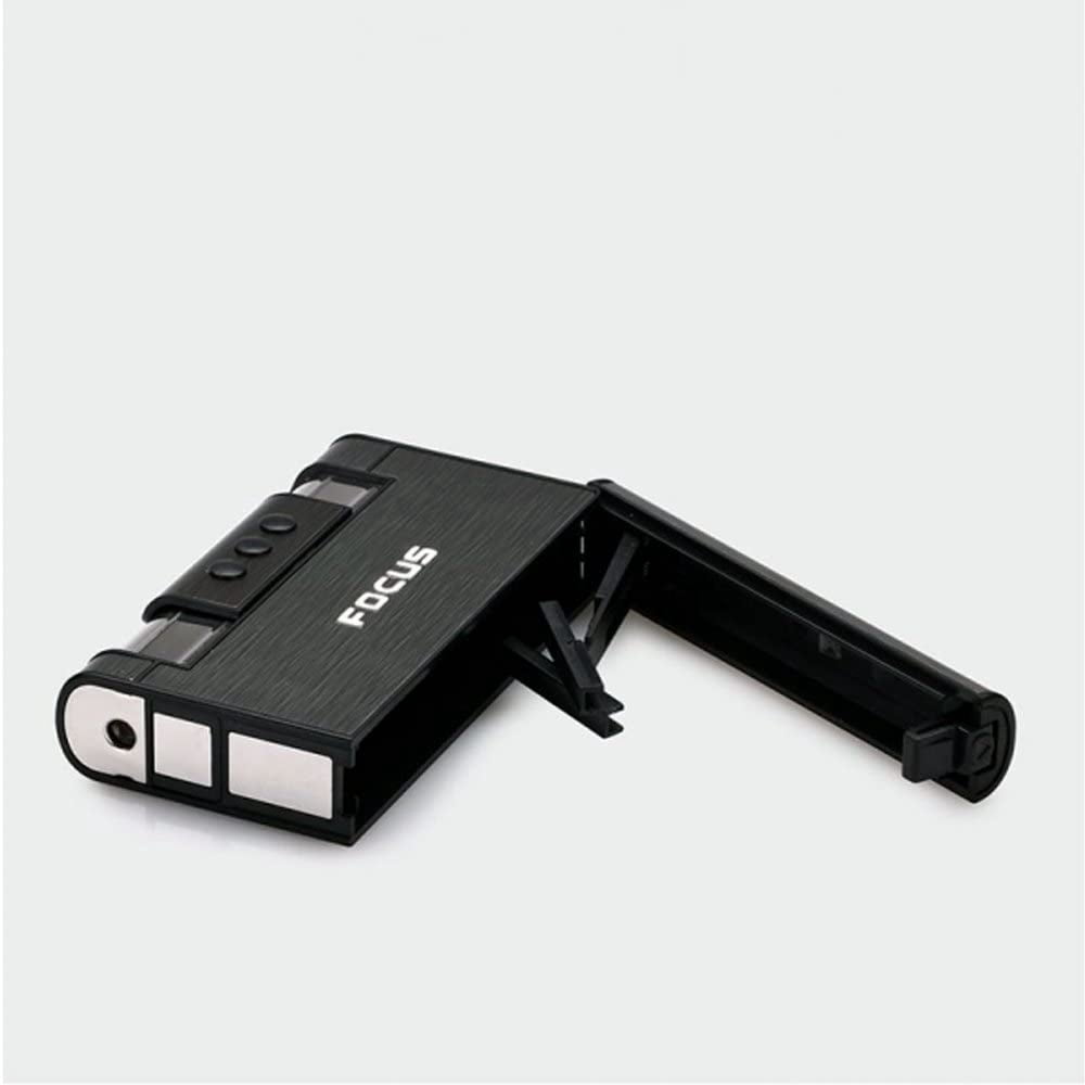 Focus Cigarette Case Dispenser with Butane Jet Torch Lighter (Holds 8) Black