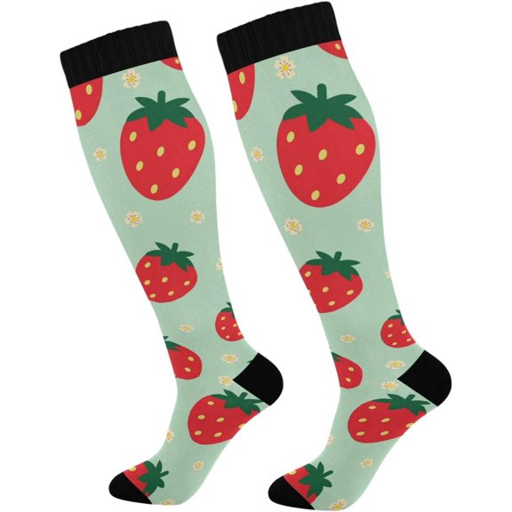 GZHJMY Strawberry Compression Socks, Women Men Long Stocking (20-30mmHg), Travel Knee High Stockings for Athletic Sports,Running,Cycling,Nursing