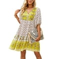 thumbnail image 4 of Txlixc, vestido de media manga para mujer, estampado Floral Vintage, botón, vendaje, verano, bohemio, vacaciones, vestido de fiesta, ropa de calle Txlixc Casual, 4 of 6