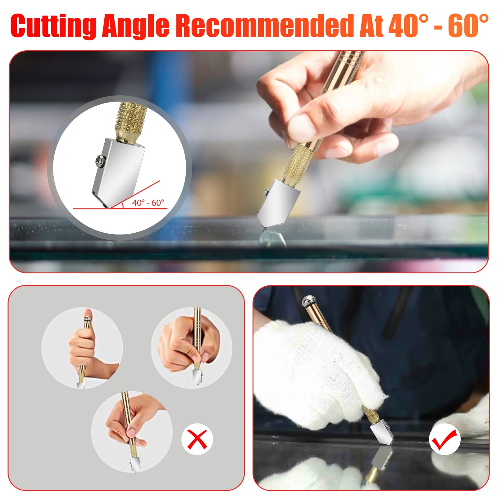 Glass Cutter Kit Sharp Carbide Tile Mirror Cutting Tool with Replacement  Blades⋆