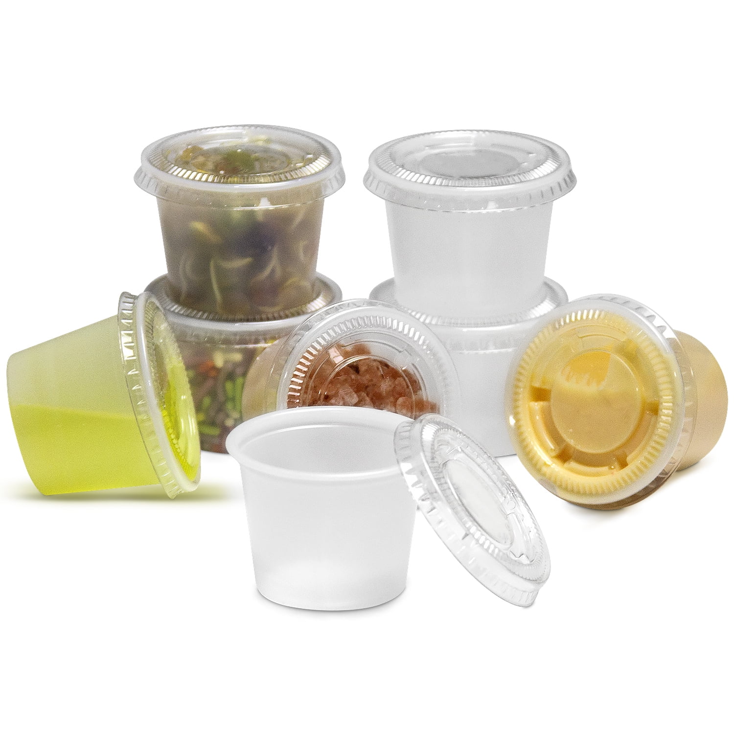1oz Clear Plastic Chutney Cups Hinge Lids Sauce Pots Deli Condiment Reusable 