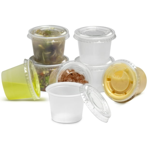 1 OZ Plastic Portion Cup with Clear Lids Disposable Jello Shots Sauce