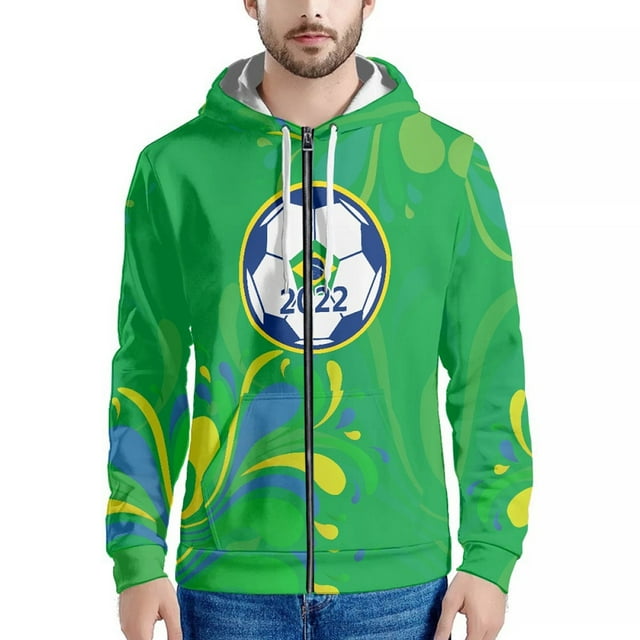 2022 Qatar Football World Cup Zip Hooded Sweater Netherlands Spain Brazil Fans Cheering Jacket