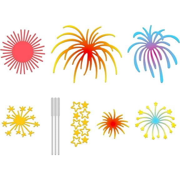 8Pcs Firework Cut Dies Firework Sticks Embossing Template Mould Star and Party Die Cuts for Celebration Card Scrapbooking New Year Birthday Christmas Card DIY Craft