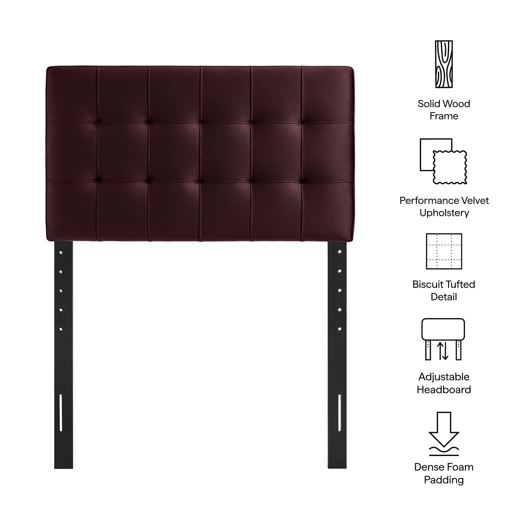 Lily Stain-Resistant Performance Velvet Twin Size Headboard in Mulberry