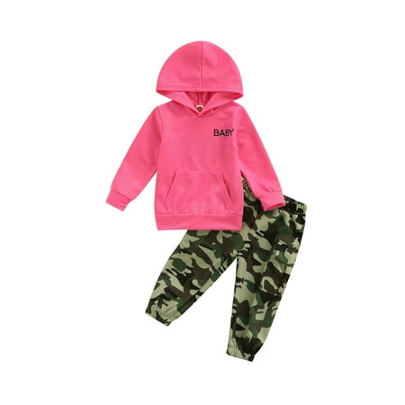 

Yinyinxull 2Pcs Kids Baby Girls Boys Clothes Set Hooded Sweatshirt Tops Camouflage Elastic Pants Pink 2-3 Years