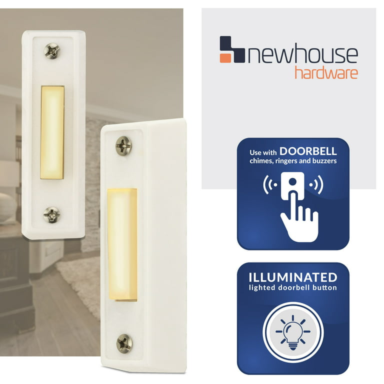 Newhouse Hardware Rectangular Lighted Wired Doorbell Push Button, White 