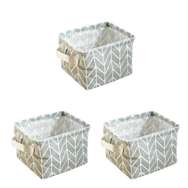 Destyer Cotton Linen Desktop Storage Basket Sundries Storage Box Space-Saving Bag Organizer, Blue No.02 3PCS