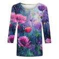 thumbnail image 4 of Women's Round Neck Blouse Dressy Casual Tops Gradient Floral Print Shirts Fashion Summer Clothes Vintage Spring Elegant Shirts 3/4 Sleeve Loose Fit Flowy Tunic Tops Purple T Shirts XXXXXL, 4 of 5