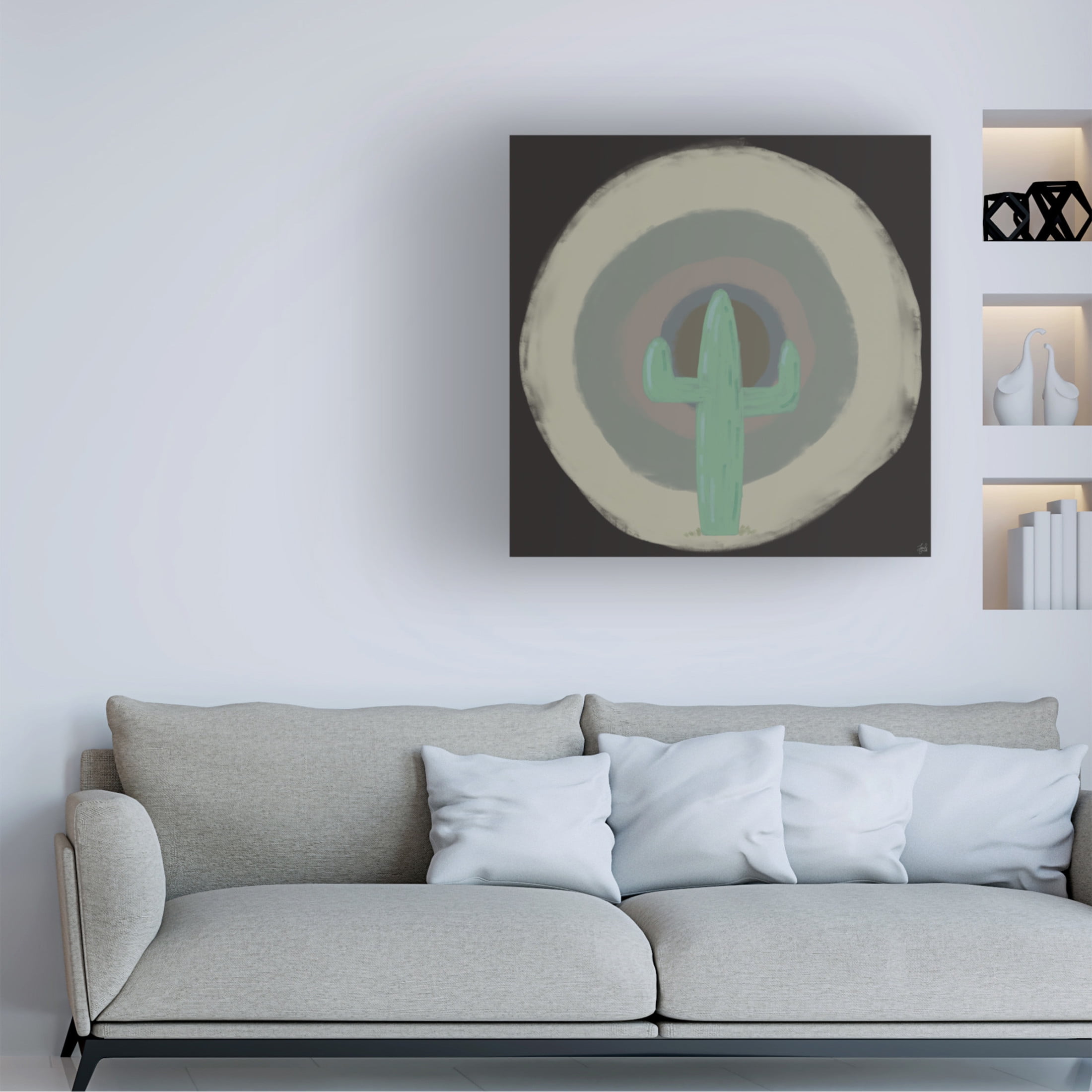 Canvas Wall Art - Line and Brush 'Sun Cactus Target' Wall Art for Living Room, Bedroom, or Office Décor by Trademark Fine Art - 18 x 18 Inches