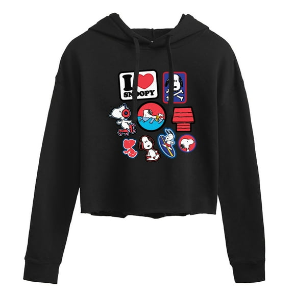 Peanuts - I Heart Snoopy Patches - Juniors Cropped Pullover Hoodie