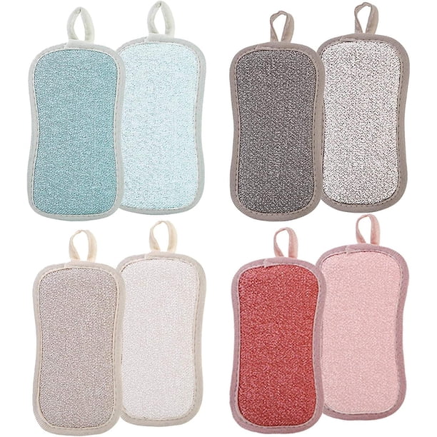 Yjmei - Juego de 8 esponjas de microfibra reutilizables para lavar platos - Esponja doble ecológica lavable para sartenes antiadherentes, almohadillas antibacterianas Esponja para limpiar sartenes