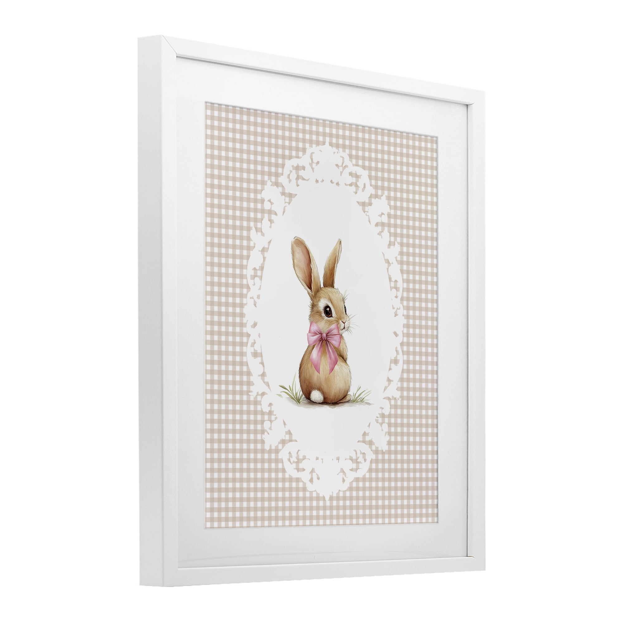 Stupell Industries Vintage Bow & Gingham Bunny White Framed Print Under Glass, design by Christine Simpson Art