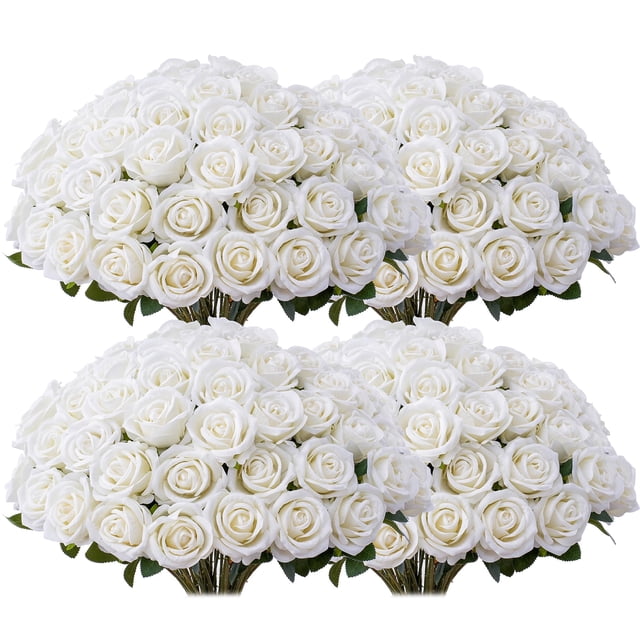Flores Artificiales Jefuzh 100 PCS Rosas de Seda Blancas al Por Mayor