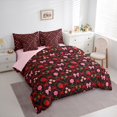 thumbnail image 3 of Manfei Princess Ribbon Child Twin Bedding Sets 7-Piece, Kawaii Strawberry Flower Bedding Comforter Set, Black Red Cartoon Style Reversible Sheet Sets, Microfiber Bedroom Decor, 3 of 7