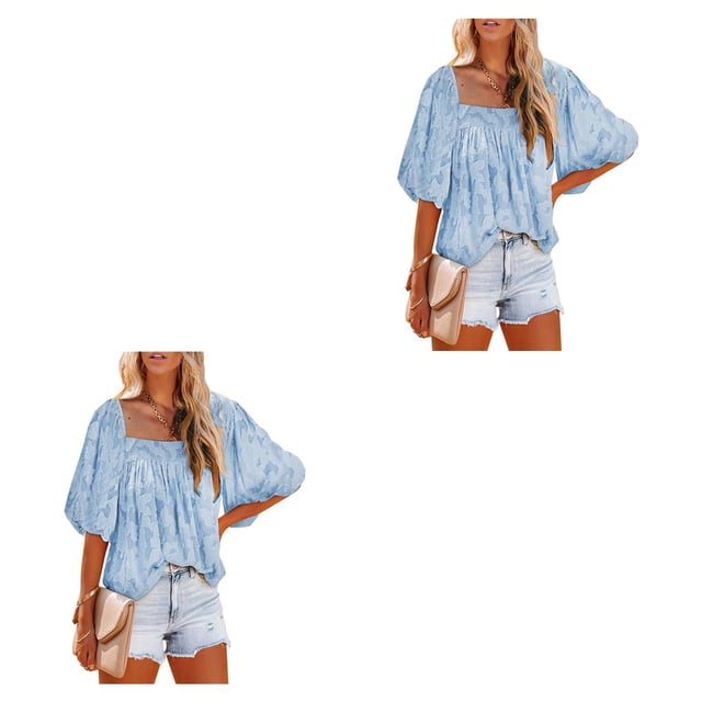 Blusa informal Qarigey para mujer y niñas con mangas con volantes transpirable básica