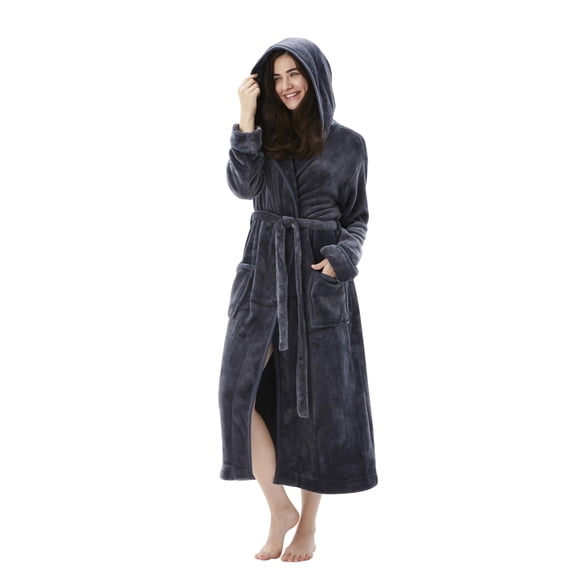 Bata COOVA Premium de felpa suave con capucha, cálida, grande, gris