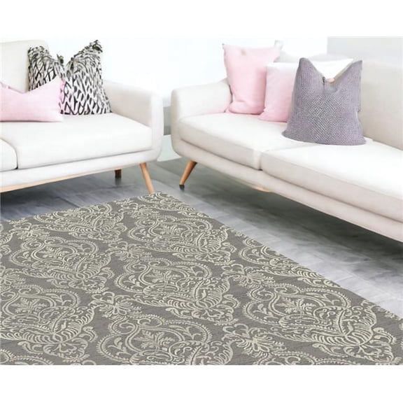 8 x 10 ft. Grey & Beige Damask Rectangle Area Rug